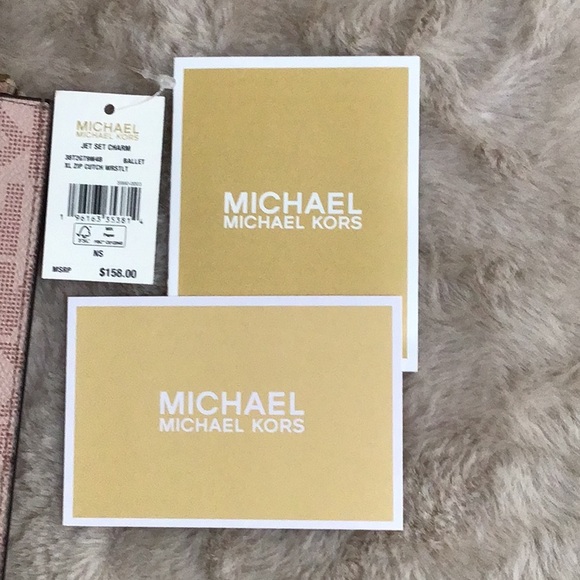 🆕 MICHAEL KORS Jet Set Leather Signature Logo Wristlet Wallet Fawn Color - Picture 10 of 10